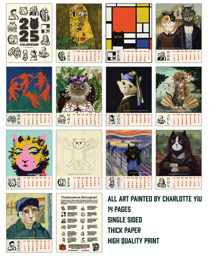 Illustrated Cat Calendar 2025 - Masterpieces Reimagined