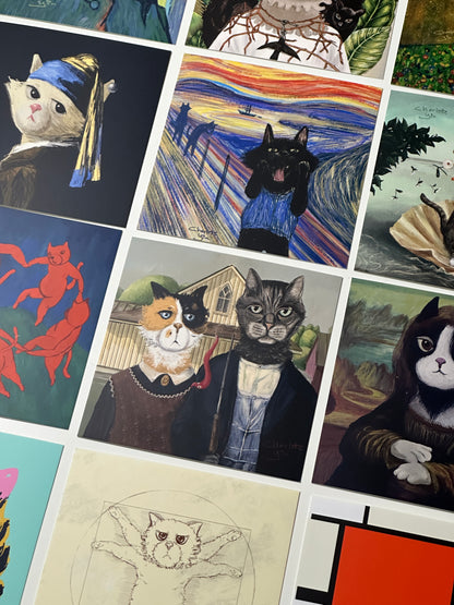 Illustrated Cat Postcard Set of 12 Masterpieces Reimagined