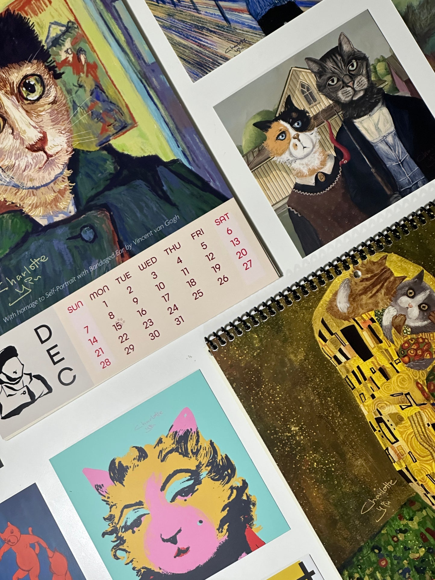 Illustrated Cat Calendar 2025 - Masterpieces Reimagined