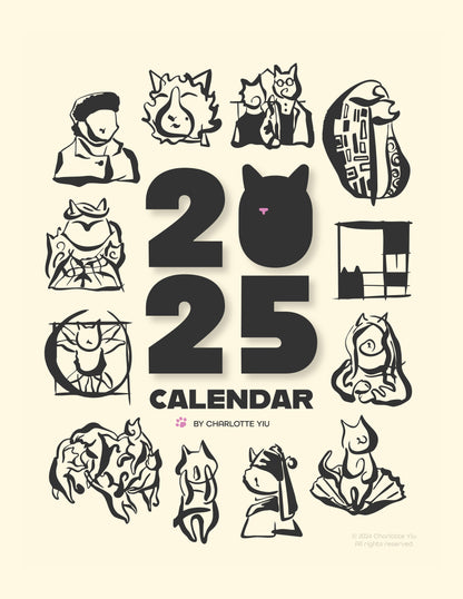 Illustrated Cat Calendar 2025 - Masterpieces Reimagined