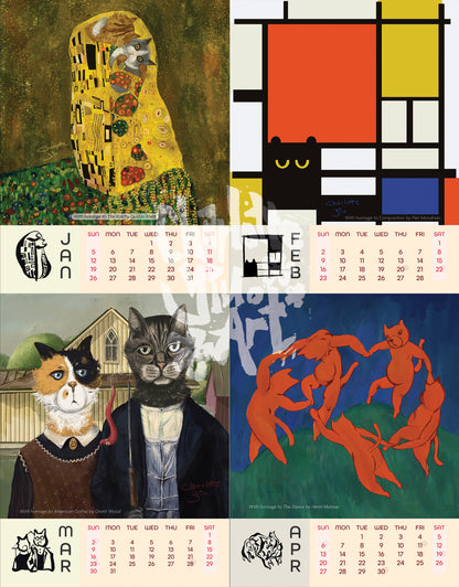 Illustrated Cat Calendar 2025 - Masterpieces Reimagined