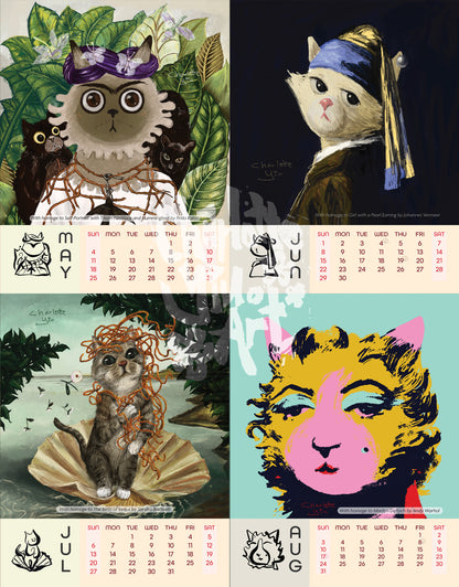 Illustrated Cat Calendar 2025 - Masterpieces Reimagined