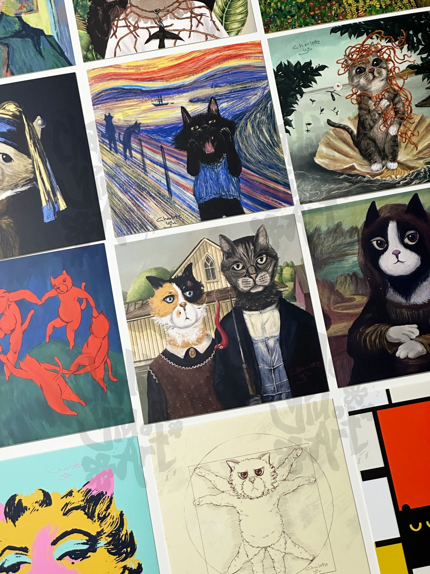 Illustrated Cat Postcard Set of 12 Masterpieces Reimagined